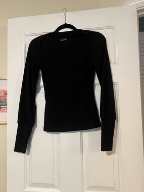 Club Monaco Black Ribbed Long-Sleeve Top